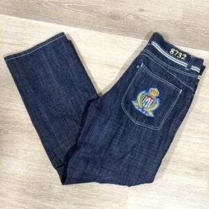 Vintage Y2K Eight 8732 Dark Wash Wide Leg Baggy HipHop Denim Jeans Men's 38x34